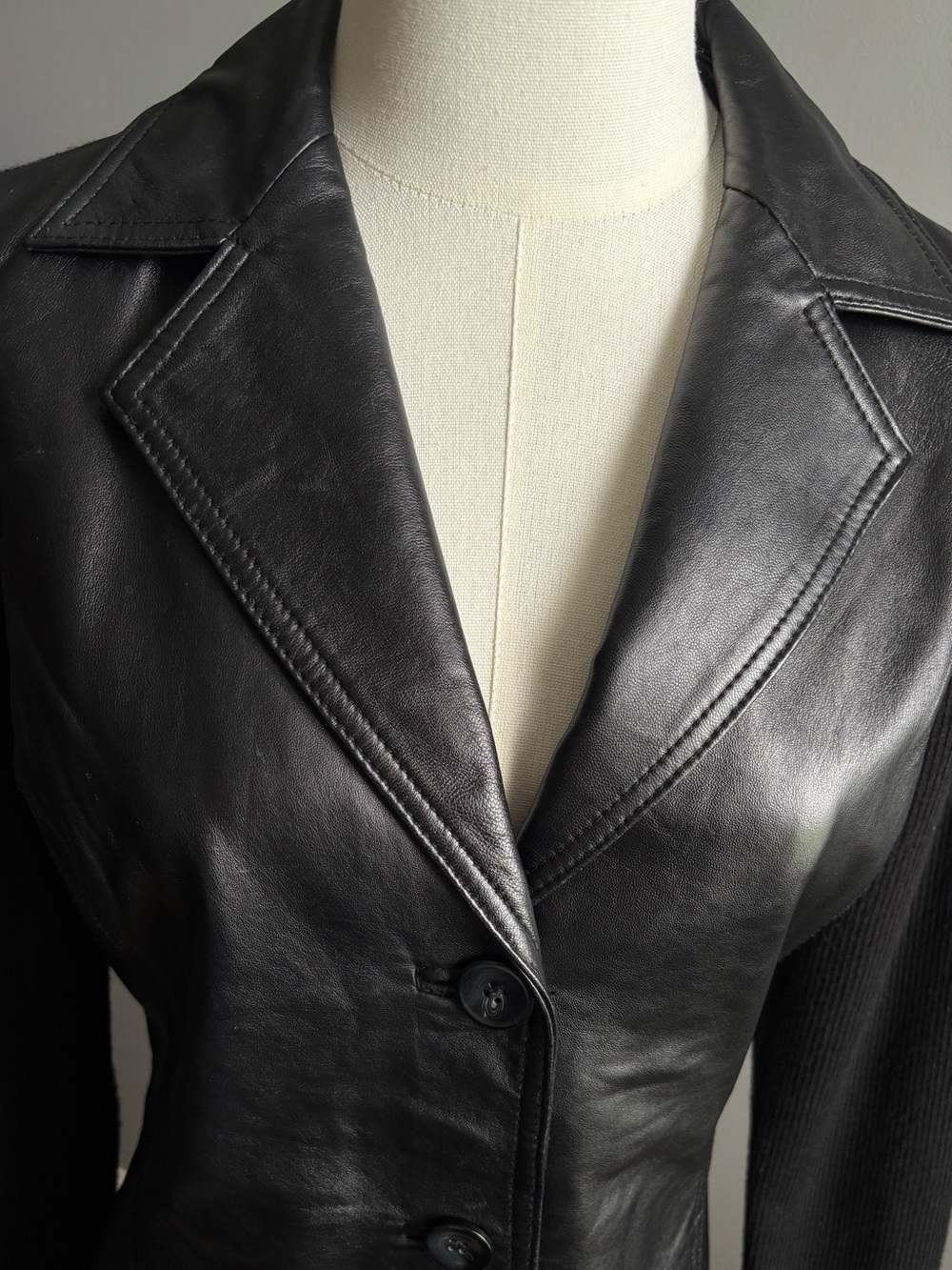 Style & Co Vintage Leather Front Sweater Jacket - Picture 2 of 5